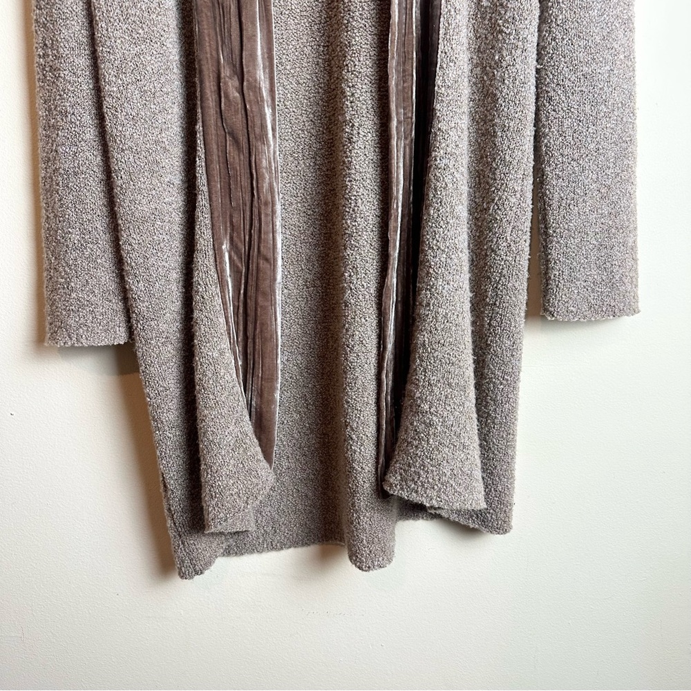 J. Jill Velvet Trim Merino Wool Silk Blend Brown Cardigan Duster Size Medium - Picture 4 of 16